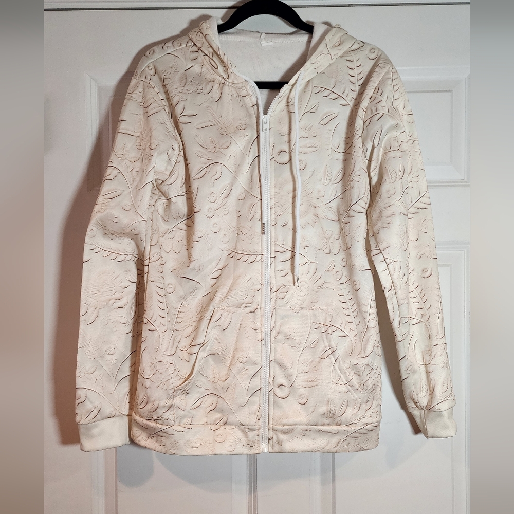 Cream Embossed Zip-Up Hoodie Like New L